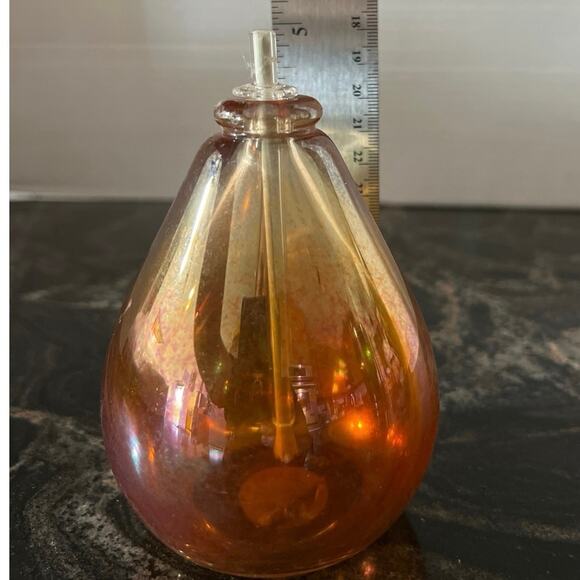 ˚₊‧꒰ა ☆ ໒꒱ ‧₊˚ Vintage Small Amber Blown Pear-Shaped Stemmed Bud Vase (3B-DV) - Picture 4 of 5